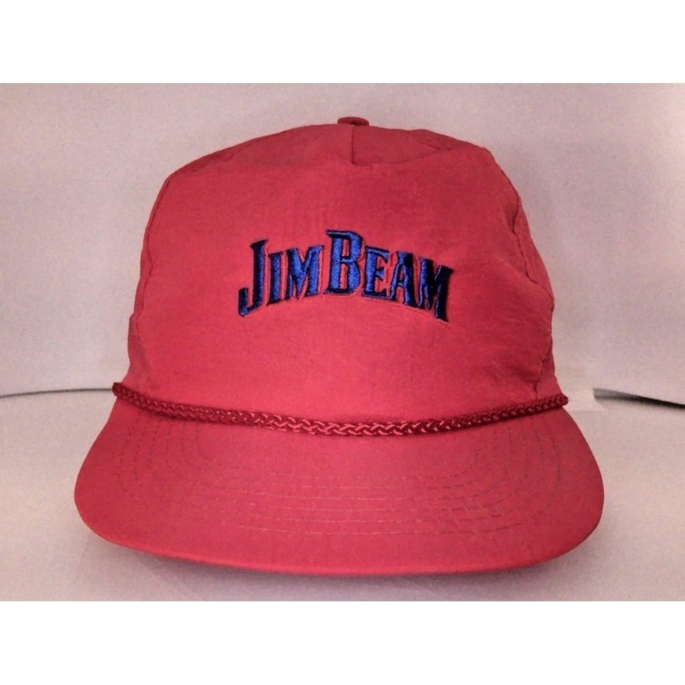 Jim Beam Vintage Red Snapback Hat with Embroidered Logo, Rope Accent Nylon